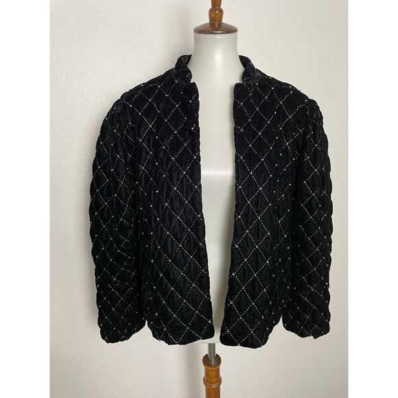Something Navy Jacket Blazer Quilted Velvet Studded - Picture 1 of 12